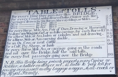 table of tolls for the Iron Bridge